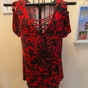 Rock & Republic Red and Black Cut Out Blouse